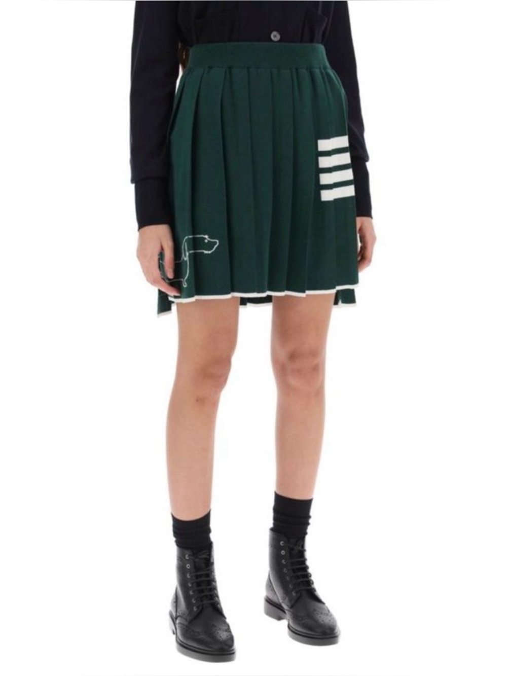 Thom Browne Green Wool Pleated Mini Skirt With 4-Bar Dog Hector Motifs - Picture 16 of 16